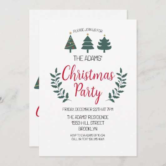 Uitnodiging voor kerstfeestdagen (Voorkant / Achterkant)