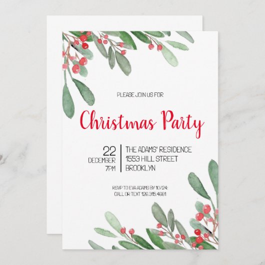 Uitnodiging voor kerstfeestdagen (Voorkant / Achterkant)