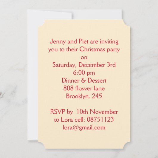 Uitnodiging voor kerstfeestdagen (Achterkant)