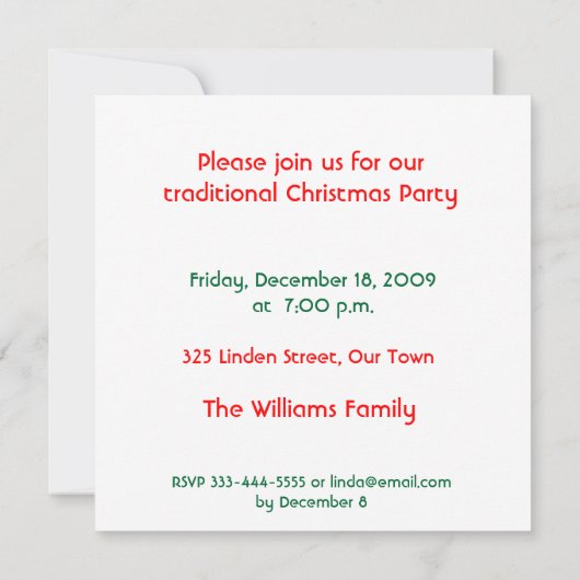 Uitnodiging voor kerstfeestdagen (Achterkant)