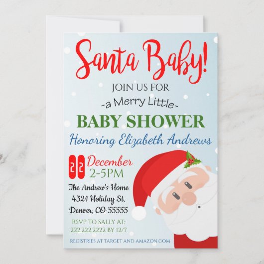 Uitnodiging voor kerstfeestdagen Baby shower (Voorkant)
