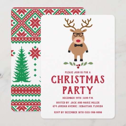 Uitnodiging voor kerstfeestdagen bij Nerdy Reindee (Voorkant / Achterkant)