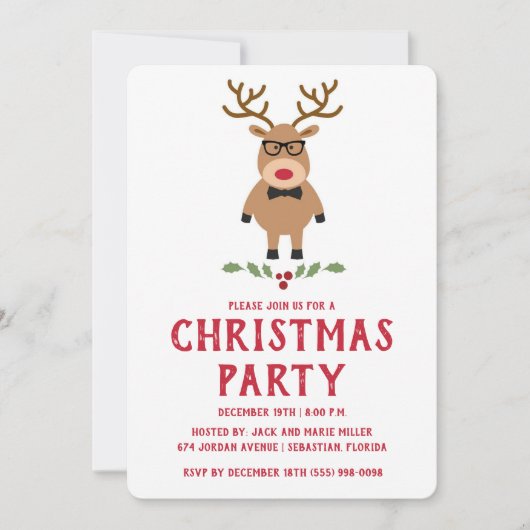 Uitnodiging voor kerstfeestdagen bij Nerdy Reindee (Voorkant)