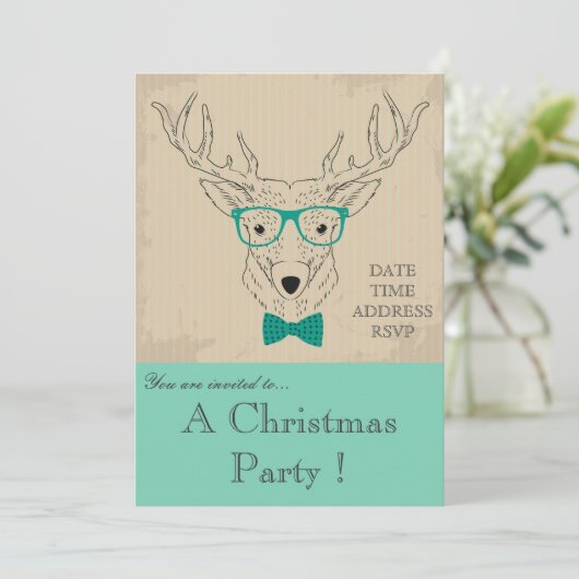 Uitnodiging voor kerstfeestdagen bij rendieren (Staand voorkant)