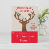 Uitnodiging voor kerstfeestdagen bij rendieren (Staand voorkant)