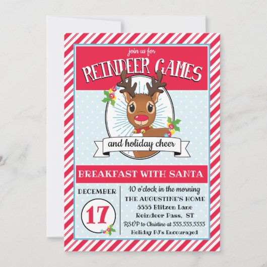 Uitnodiging voor kerstfeestdagen bij rendieren (Voorkant)