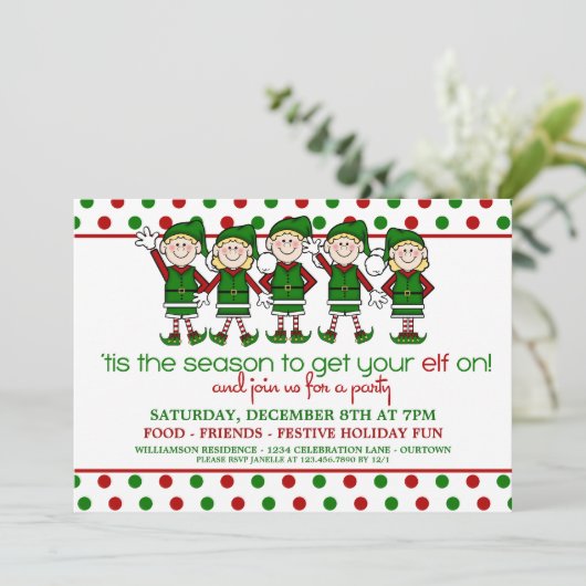Uitnodiging voor kerstfeestdagen dansende Elves (Staand voorkant)