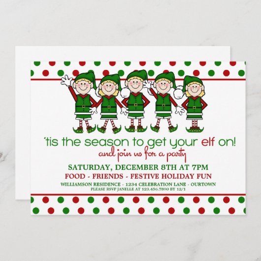 Uitnodiging voor kerstfeestdagen dansende Elves (Voorkant / Achterkant)