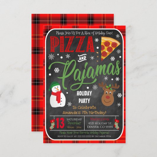 Uitnodiging voor kerstfeestdagen en pyjama's (Voorkant / Achterkant)