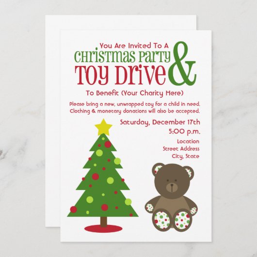 Uitnodiging voor kerstfeestdagen en Speelgoed (Voorkant / Achterkant)