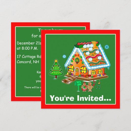 Uitnodiging voor kerstfeestdagen: Gingerbrood Hous (Voorkant / Achterkant)