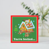 Uitnodiging voor kerstfeestdagen: Gingerbrood Hous (Staand voorkant)