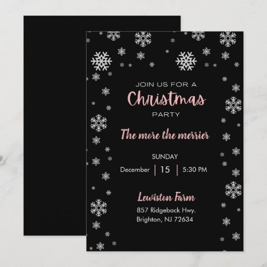 Uitnodiging voor kerstfeestdagen in Black & Roze S (Voorkant / Achterkant)