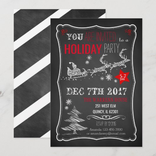 Uitnodiging voor kerstfeestdagen in Chalkboard (Voorkant / Achterkant)