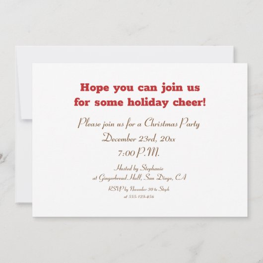 Uitnodiging voor kerstfeestdagen in Gingerbrood (Achterkant)