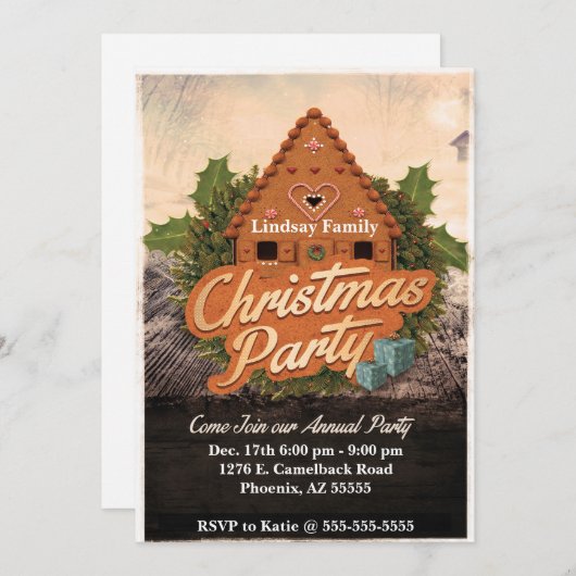 Uitnodiging voor kerstfeestdagen in Gingerbrood (Voorkant / Achterkant)