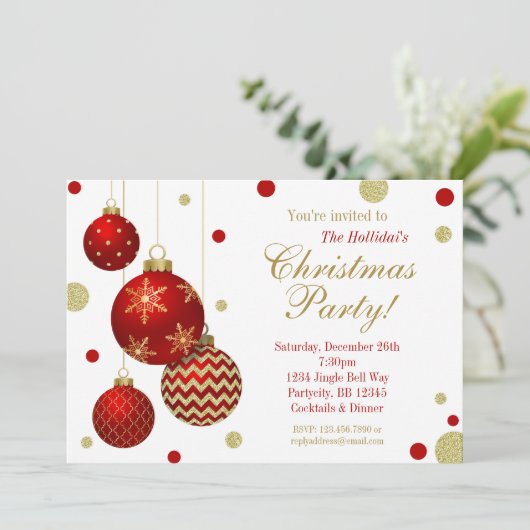 Uitnodiging voor kerstfeestdagen in Red en Gold Ba (Staand voorkant)