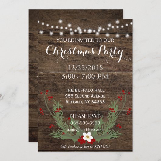 Uitnodiging voor kerstfeestdagen in Rustisch land (Voorkant / Achterkant)