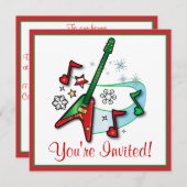 Uitnodiging voor kerstfeestdagen: Kerstrots Guitar (Voorkant / Achterkant)