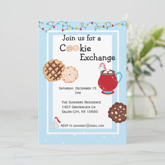 Uitnodiging voor kerstfeestdagen Koekjesuitwisseli (Staand voorkant)