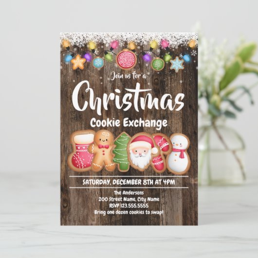 Uitnodiging voor kerstfeestdagen Koekjesuitwisseli (Staand voorkant)