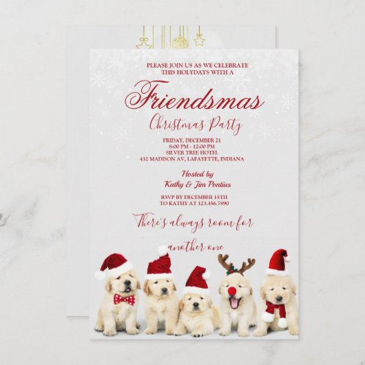 Uitnodiging voor kerstfeestdagen met Gouden Retrie (Voorkant / Achterkant)