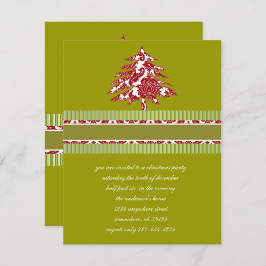 Uitnodiging voor kerstfeestdagen met rode kerstbom (Voorkant / Achterkant)