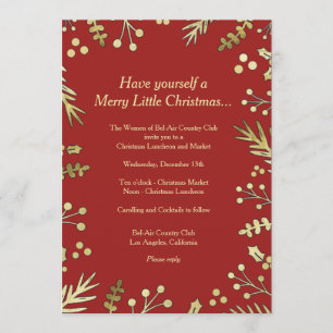 Uitnodiging voor kerstfeestdagen met rood en goude