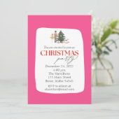 Uitnodiging voor kerstfeestdagen met roze voedings (Staand voorkant)