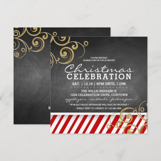 Uitnodiging voor kerstfeestdagen met snoepsuikerri (Voorkant / Achterkant)