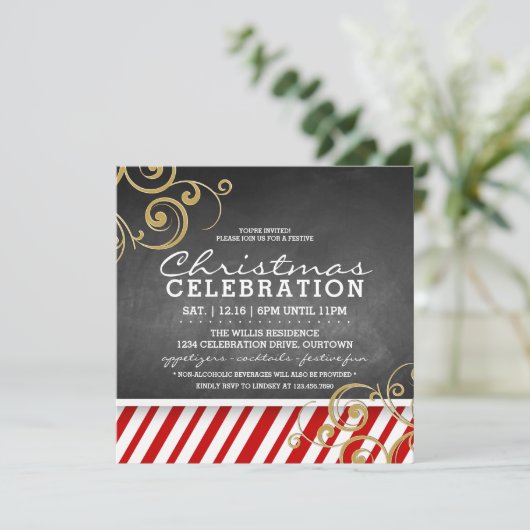 Uitnodiging voor kerstfeestdagen met snoepsuikerri (Staand voorkant)