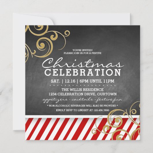 Uitnodiging voor kerstfeestdagen met snoepsuikerri (Voorkant)