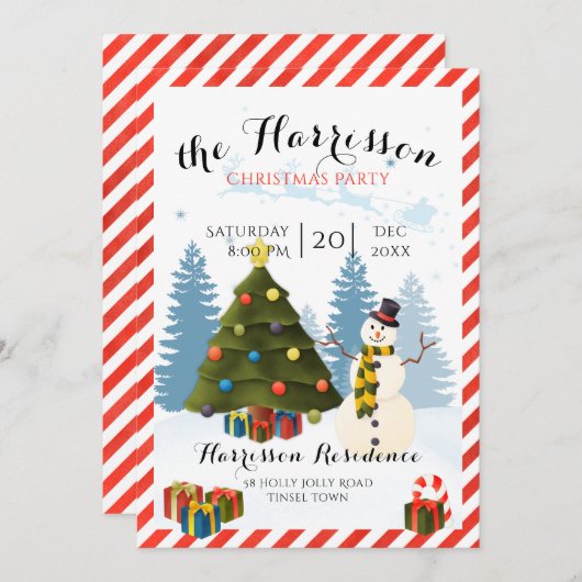 Uitnodiging voor kerstfeestdagen met snowman en bo (Voorkant / Achterkant)