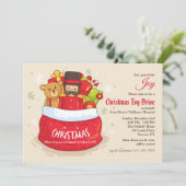 Uitnodiging voor kerstfeestdagen met speelgoed (Staand voorkant)