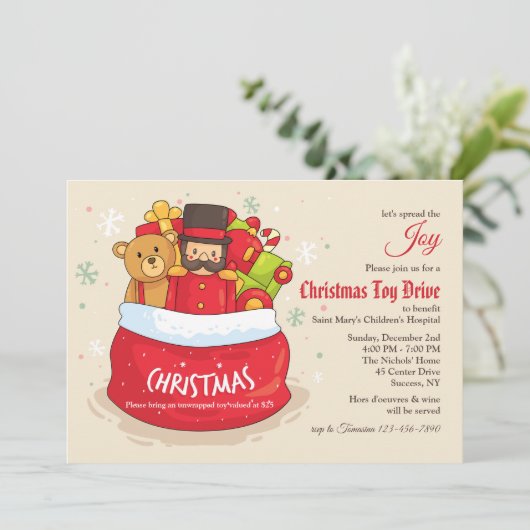 Uitnodiging voor kerstfeestdagen met speelgoed (Staand voorkant)
