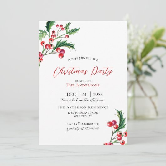Uitnodiging voor kerstfeestdagen om winterbessen u (Staand voorkant)