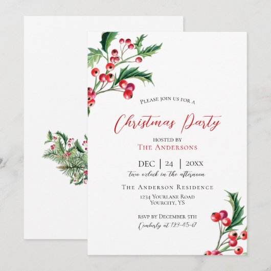 Uitnodiging voor kerstfeestdagen om winterbessen u (Voorkant / Achterkant)
