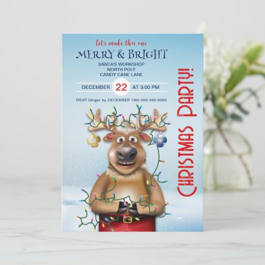 Uitnodiging voor kerstfeestdagen | rendieren (Staand voorkant)