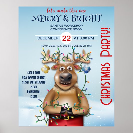 Uitnodiging voor kerstfeestdagen | rendieren poster (Voorkant)