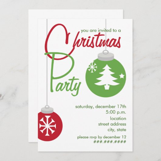 Uitnodiging voor kerstfeestdagen - Rode en groene  (Voorkant / Achterkant)