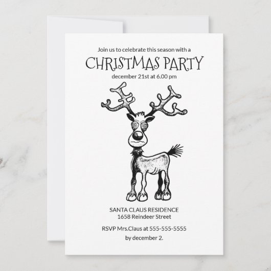 Uitnodiging voor kerstfeestdagen Rudolphs (Voorkant)