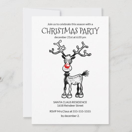 Uitnodiging voor kerstfeestdagen Rudolphs (Voorkant)