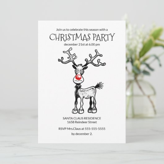Uitnodiging voor kerstfeestdagen Rudolphs (Staand voorkant)
