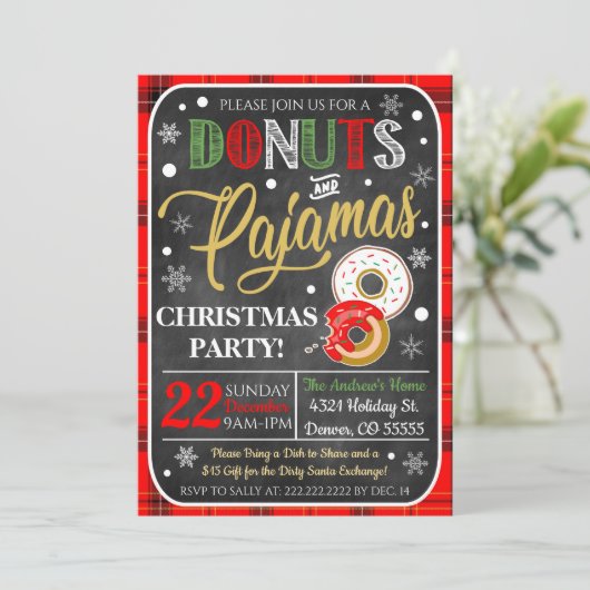 Uitnodiging voor kerstfeestdagen voor donuts en py (Staand voorkant)