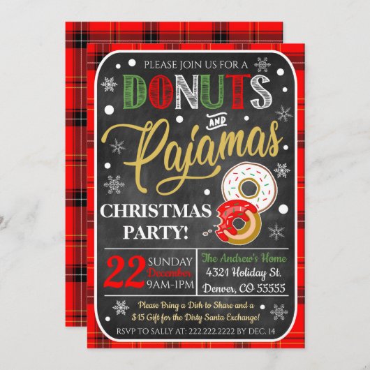 Uitnodiging voor kerstfeestdagen voor donuts en py (Voorkant / Achterkant)