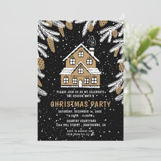 Uitnodiging voor kerstfeestdagen voor zwarte & gou (Staand voorkant)