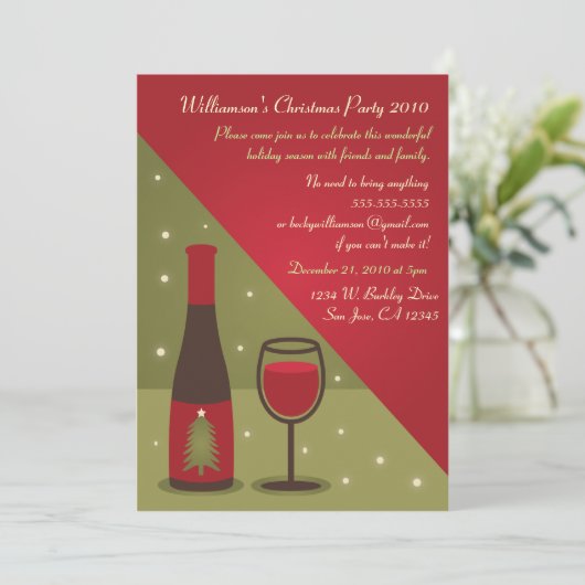 Uitnodiging voor kerstfeestdagen wijn (Staand voorkant)