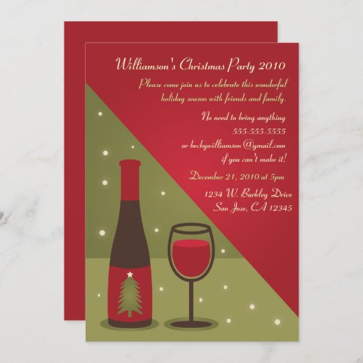 Uitnodiging voor kerstfeestdagen wijn (Voorkant / Achterkant)