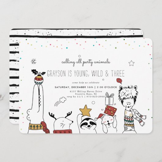 Uitnodiging voor kerstfeestdieren (Voorkant / Achterkant)