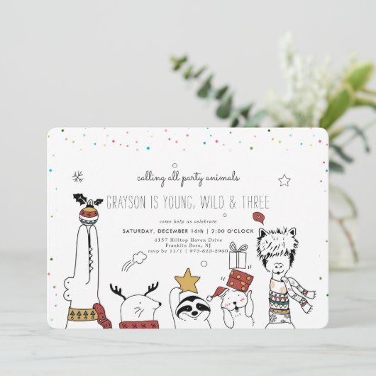 Uitnodiging voor kerstfeestdieren (Staand voorkant)